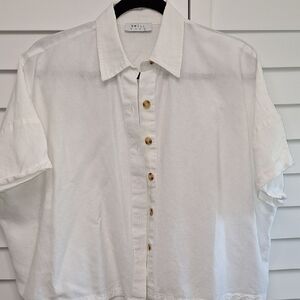 Swell Womans White Button Down Hemp & Cotton Blend Shirt Size 8